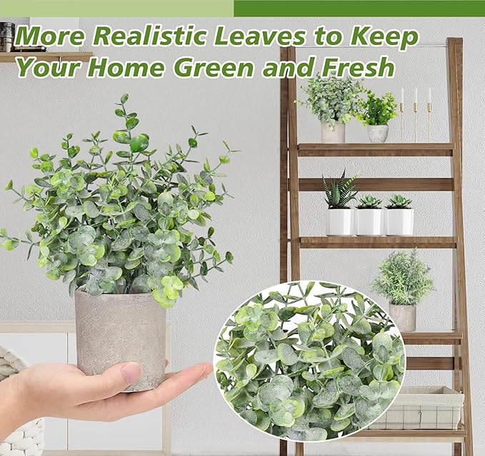 Fake Plants, Eucalyptus Greenery Plastic Fake Green Grass Plants - Image 3