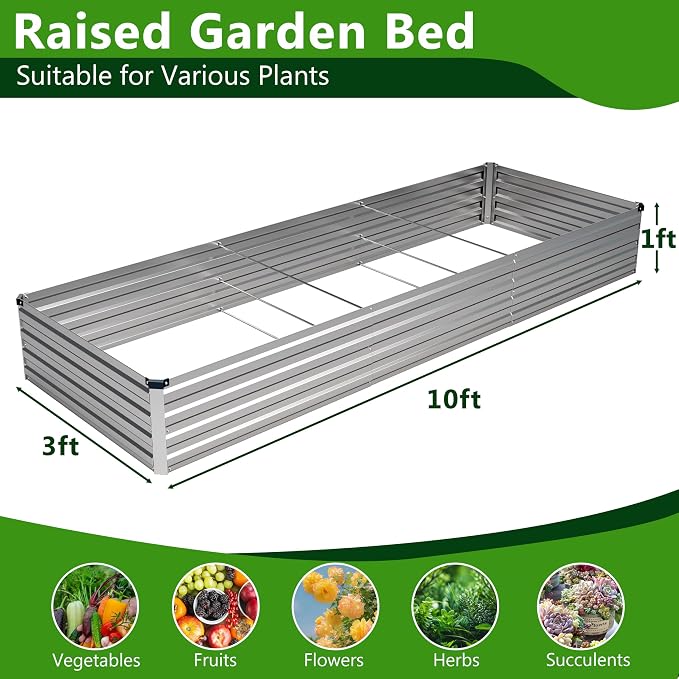 2PCS 10x3x1ft Galvanized Raised Garden Bed Kit, Metal Planter Box - Image 2