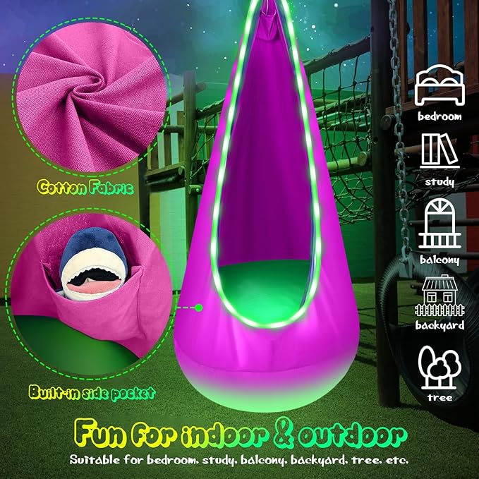 Light Up Kids Pod Swing Seat, Upgraded Kids Hanging Hammock Swing - Image 6