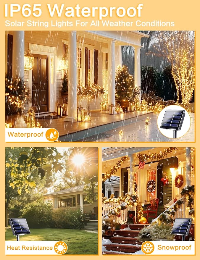 2Pack Solar String Lights Outdoor, 80FT 200LED Solar Fairy Lights, Waterproof - Image 3