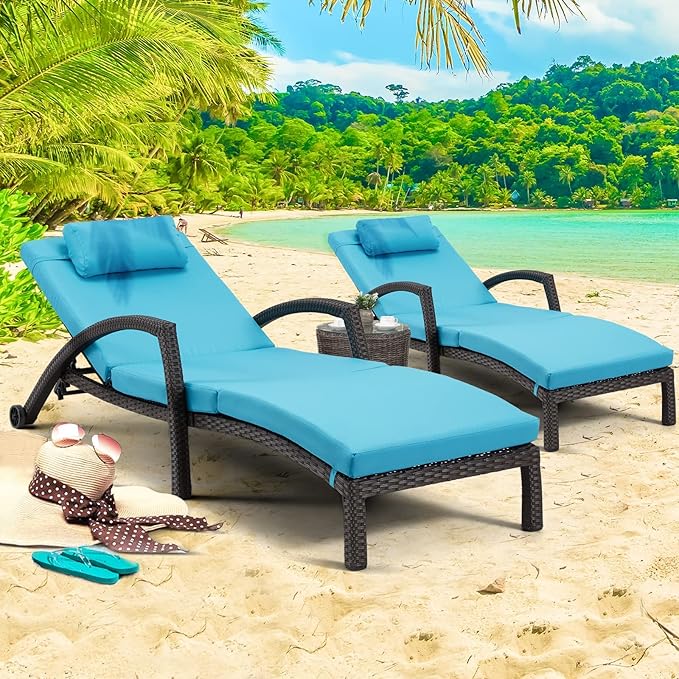 HOMREST Outside Chaise Lounge Chairs Set of 2, Adjustable 5 Position Outdoor PE by HOMREST