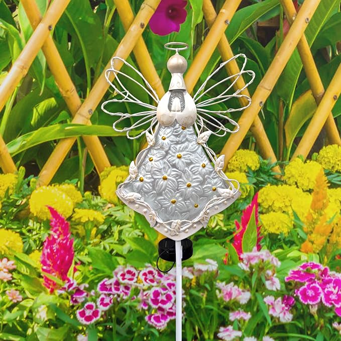 38Inch Angel Solar Lights Outdoor Decorative-Metal&Glass Angel Hydrangea Flower - Image 7