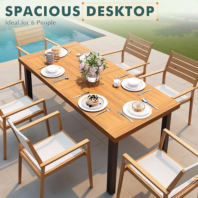 Flamaker Dining Table for 6 Acacia Wood Indoor Outdoor Home Kitchen Table - Image 4