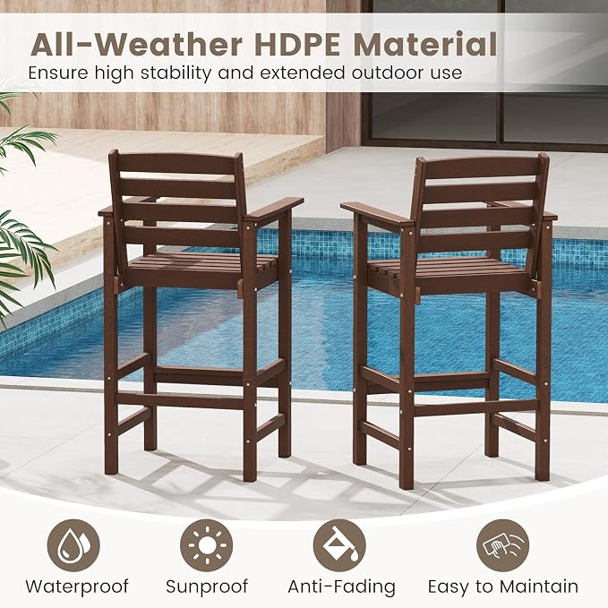 Tangkula Patio Adirondack Chairs Set of 4, HDPE Bar Height Chair - Image 6