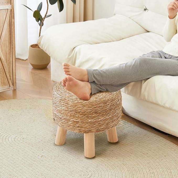 Round Ottoman Natural Seagrass Footstool, Round Footstool - Image 2