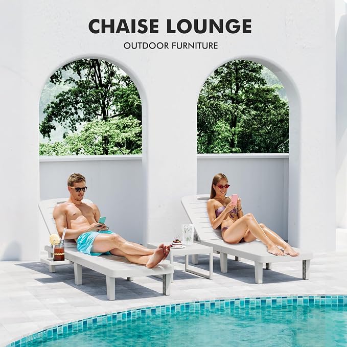 WACASA Outdoor Chaise Lounge Chairs Set of 4, Oversized Resin Lounge Chairs - Image 3