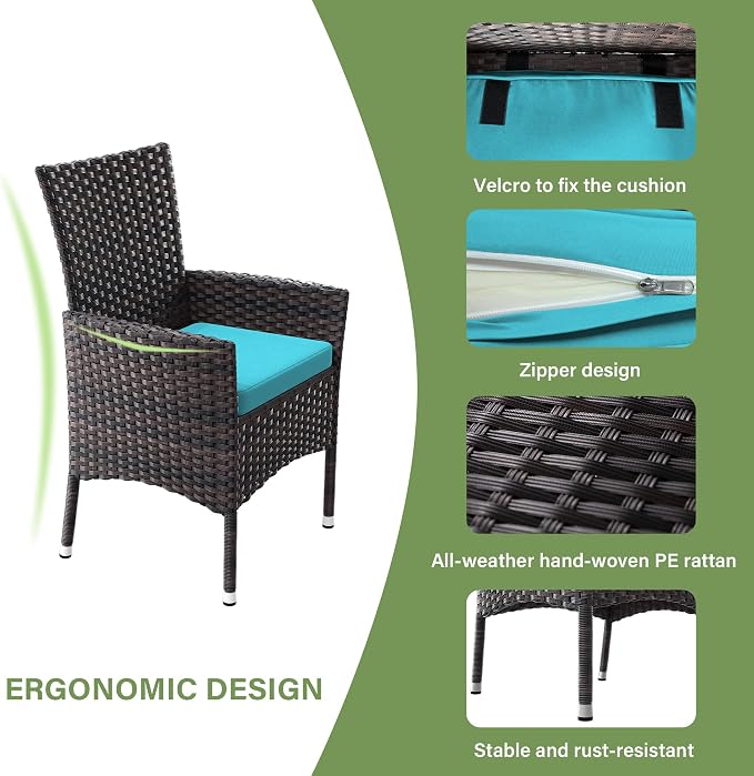 ALAULM 5 Piece Patio Dining Set All-Weather Wicker Outdoor Patio Furniture Set - Image 3