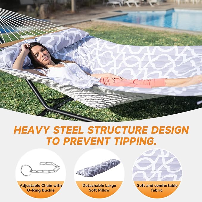 2 Person Outdoor Hammock with Stand, Cotton Rope Hammock with Polyester Pad - Image 5