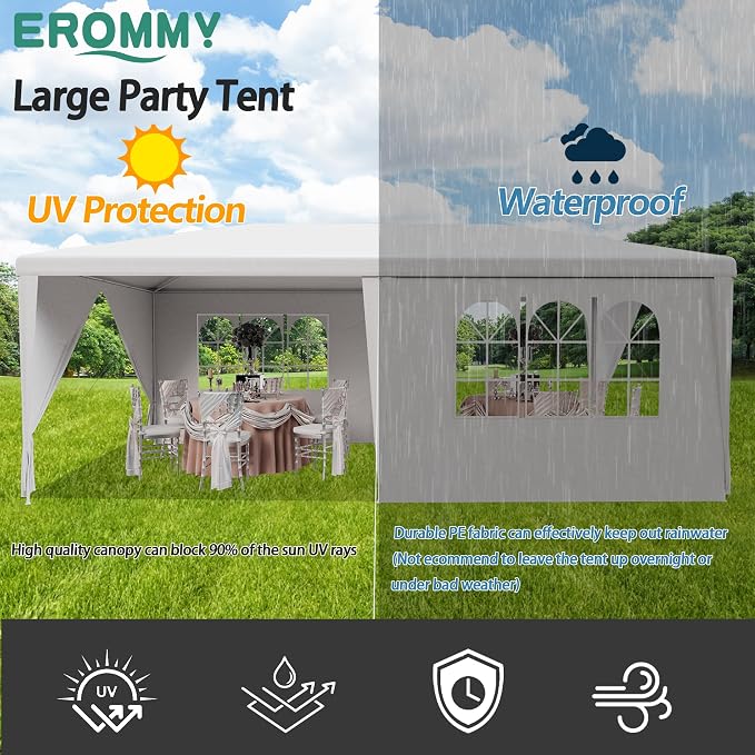 EROMMY 10x20 FT Outdoor Party Tent, Waterproof PE Fabric Event Shelter - Image 6