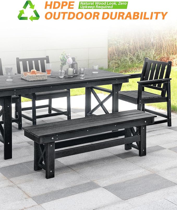 HDPE Outdoor Dining Set of 6, Patio Dining Table Set - Image 4