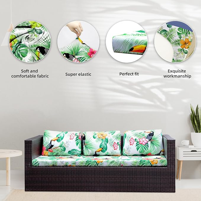 8Pcs Stretch Patio Cushion Covers, Outdoor Couch Covers Replacement, Outdoor - Image 3