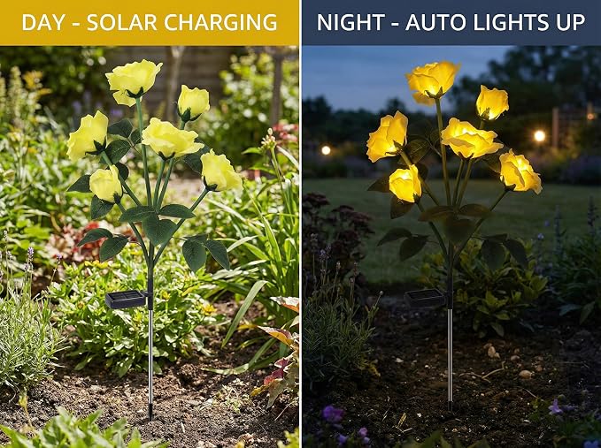 Solar Rose Lights Outdoor, 2 Pack Waterproof Color Changing LED Flower Lights - Image 3