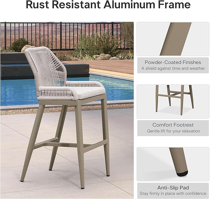 PURPLE LEAF Bar Stools Set of 4 Outdoor Bar Height Metal Stools Modern Wicker - Image 7