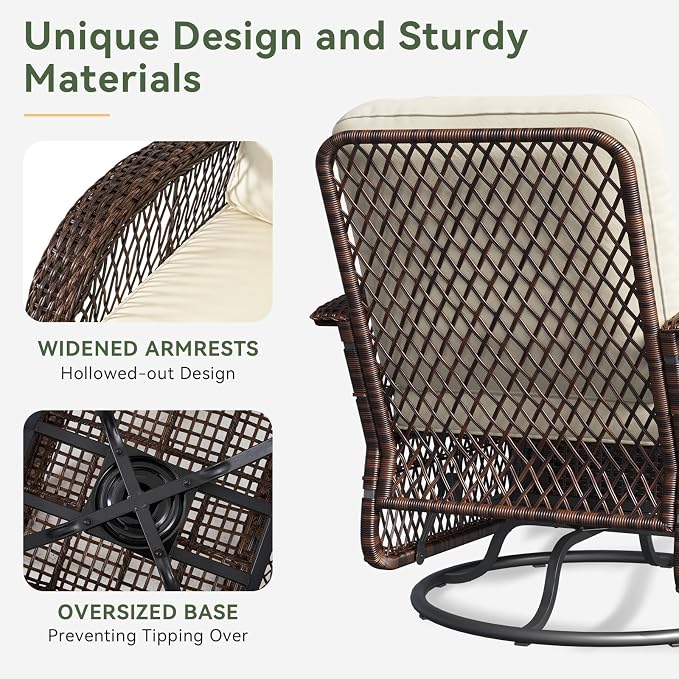 Aoxun 3 Pieces Patio Furniture Set, Patio Swivel Rocker Chairs Set of 2 - Image 5