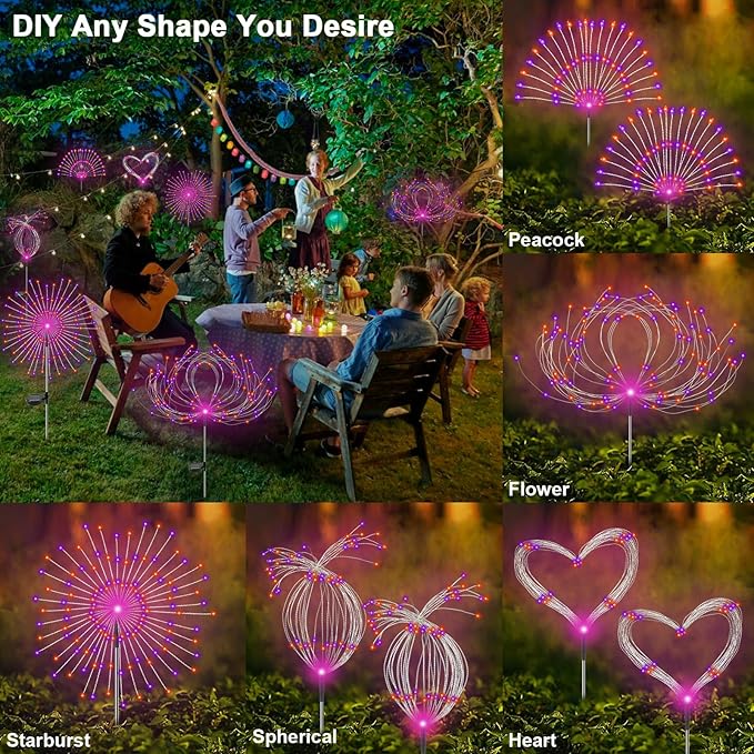 Solar Garden Lights Outdoor, 2 Pack 120 LED Twinkling Firework Lights Decorative - Image 4