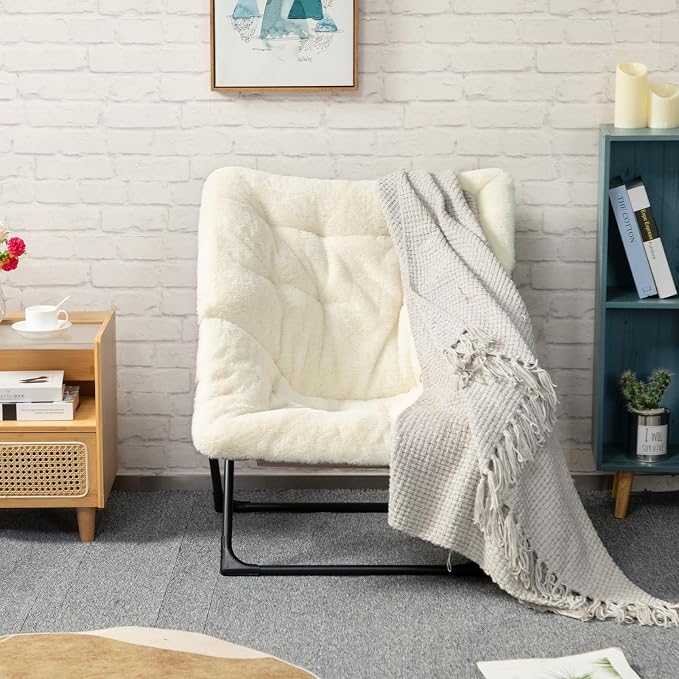 HollyHOME X-Large Saucer Chair, Comfy Oversized Folding Chair, Faux-Fur Reading - Image 9