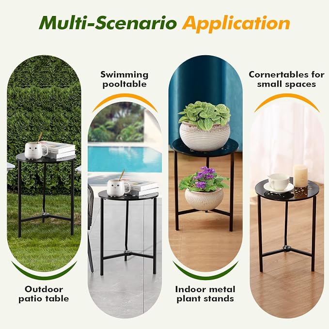 Party Zealot 1-Pack Small Round Metal Side Tables, 13-Inch Black Outdoor End - Image 6