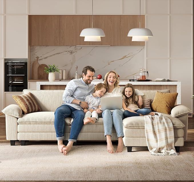 LINSY HOME 157'' Modular Sectional Sofa Beige Couch Corduroy Cloud Couches - Image 7