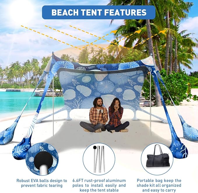 Beach Tent Sun Shelter 10x10ft Beach Canopy Easy Pop Up Sun Shade Portable - Image 3