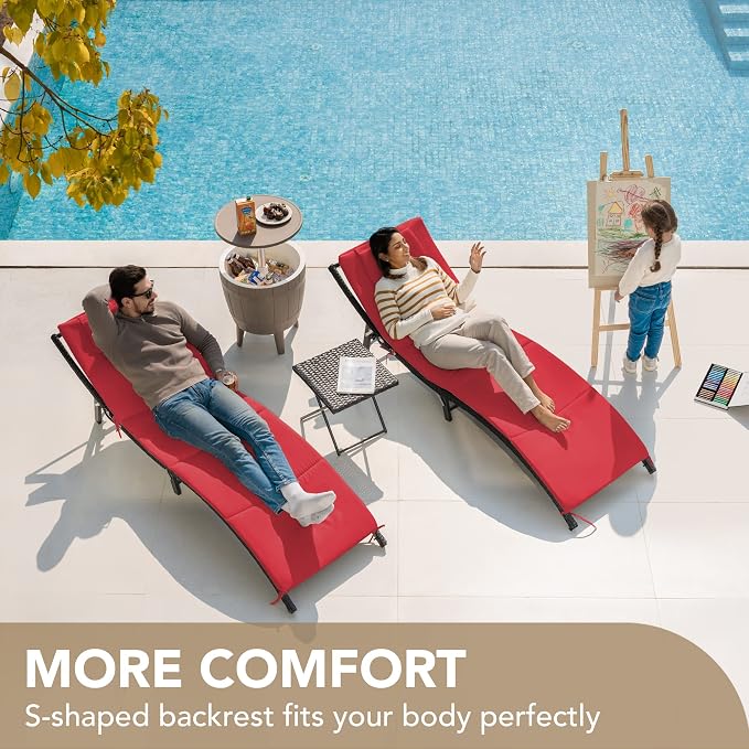 Devoko Patio Chaise Lounge Sets Outdoor Rattan Adjustable Back 3 Pieces - Image 2