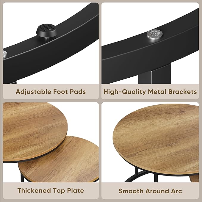 Smuxee Nesting Coffee Table Set of 2, 27.6" Round Coffee Table Wood Grain Top - Image 4
