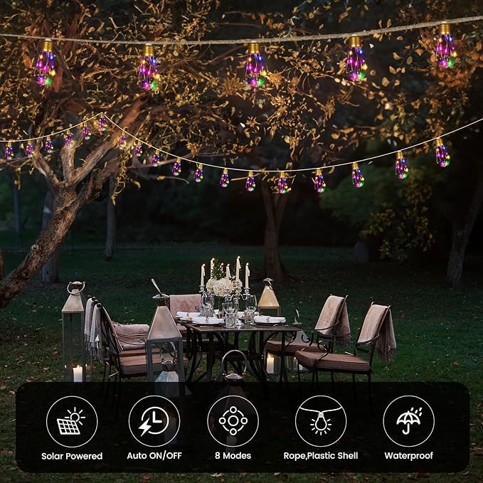 Solar Outdoor String Lights 2Pack 24FT Vintage Rope Hemp Solar Lights - Image 2