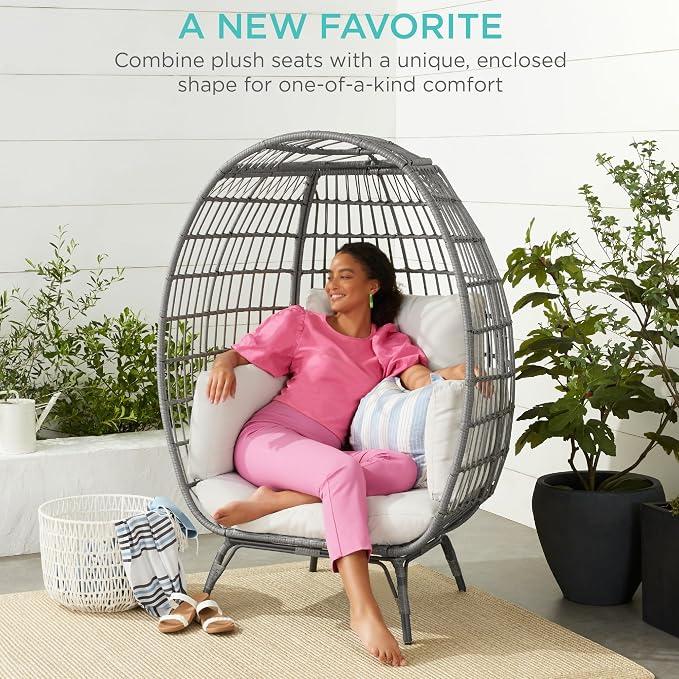 Best Choice Products Wicker Egg Chair, Oversized Indoor Outdoor Lounger - Image 7