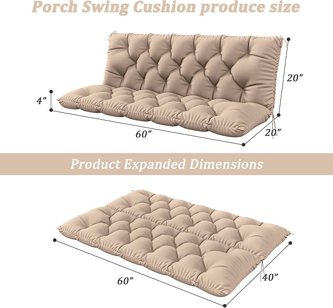 Porch Swing Cushion with Backrest 2-3 Seater Outdoor Bench Cushions Waterproof - Image 3