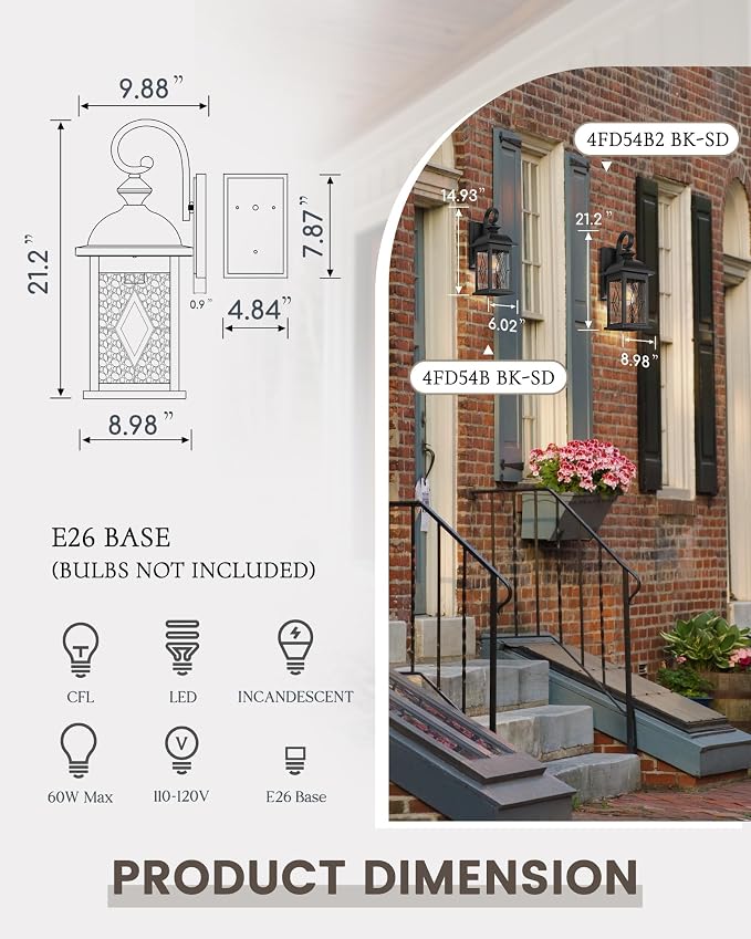 FEMILA 2 Pack Large Outdoor Wall Sconce, Anti-Rust Waterproof Porch Lights - Image 3