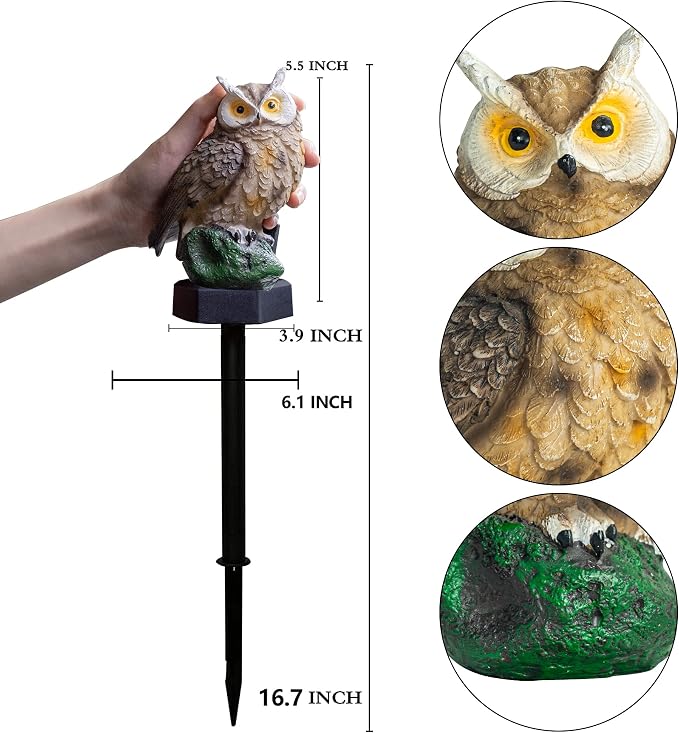 Dazzle Bright 2 Pack Owl Figure Solar LED Lights, Resin Garden Waterproof - Image 3