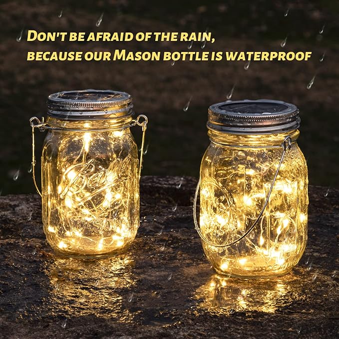 HXWEIYE 8 Pack Solar Mason Jar Lights Lanterns, Jars & Hangers Included，30LED - Image 4
