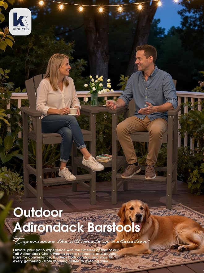 KINGYES Tall Adirondack Chair Set of 4, HDPE Tall Adirondack Barstools - Image 2