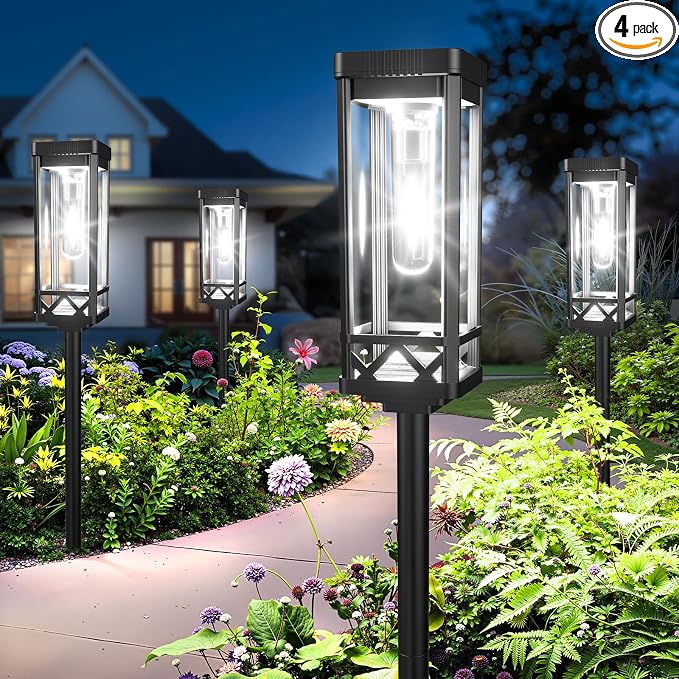 KOOPER Taller Solar Pathway Lights Outdoor, 4 Pack Upgraded Brighter Solar by KOOPER