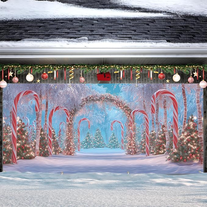 ANNA QUEEN Snowy Candy Cane Arch Christmas Garage Door Banner 6 x 13FT - Image 2