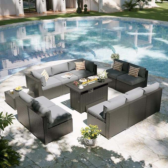 Aoxun Patio Furniture Set with Fire Pit Table, 12 Piece Outdoor Sectional Sofas - Image 8