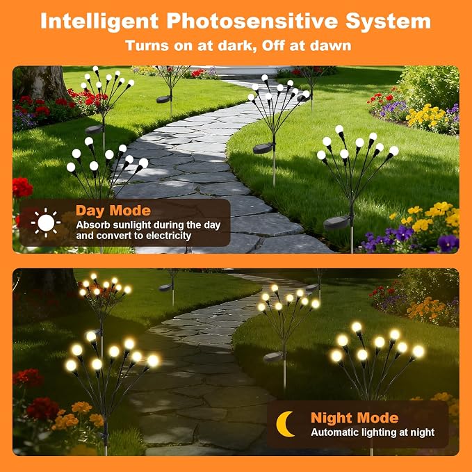 ALSO GO Solar Lights Outdoor, 2 Pack 16 LEDs Firefly Lights, Waterproof Solar - Image 4