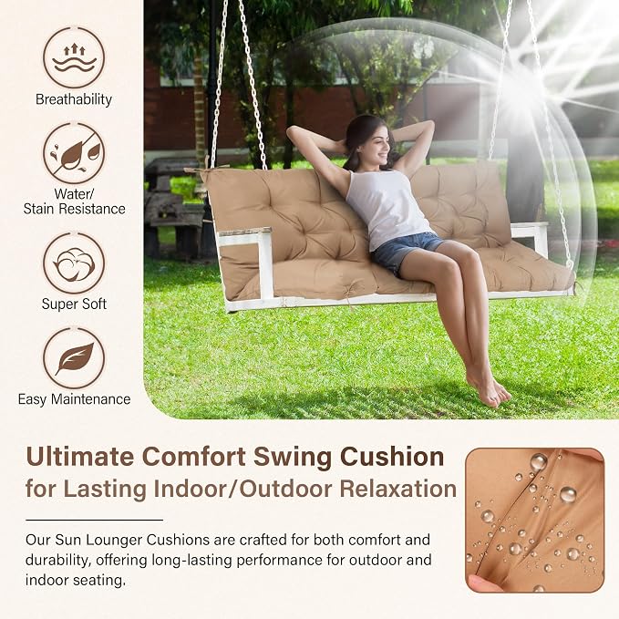 Waterproof Porch Swing Cushions 60 Inch, 2 3-Seater Replacement - Image 2