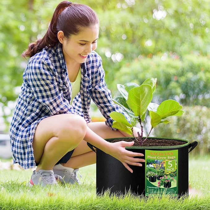 NACHLYNN 5-Pack 15 Gallon Grow Bags Thickened Nonwoven Fabric Pots Heavy Duty - Image 7