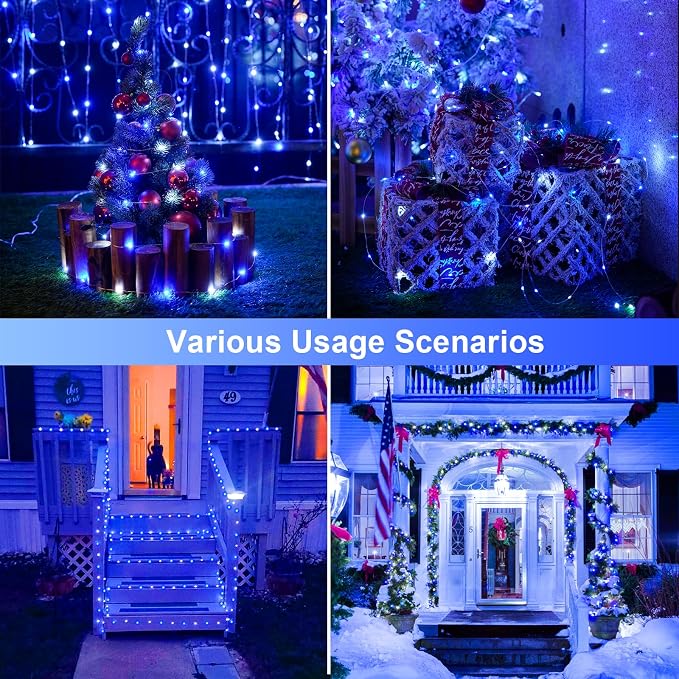 JMEXSUSS 2 Pack Blue and White Solar Christmas Lights, Each 33FT 100 LED Solar - Image 5