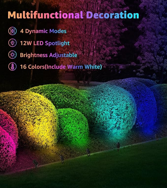 SUNVIE Spot Lights Outdoor 12W RGBW Color Changing Landscape Lights - Image 2