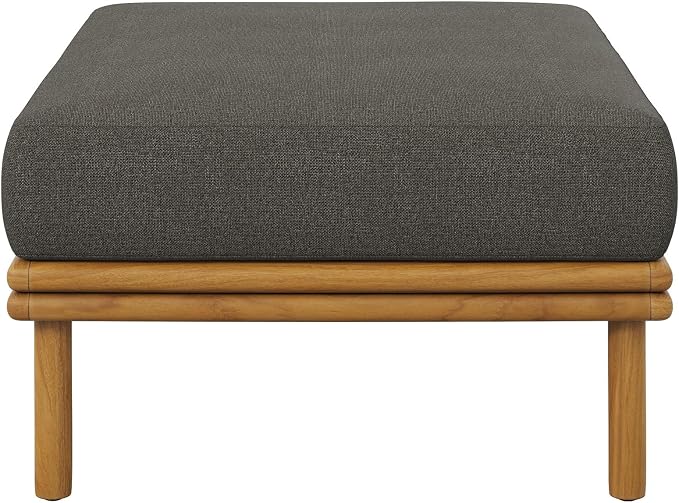 Modway Wren Teak Wood Outdoor Ottoman in Natural Flint Gray - Image 7