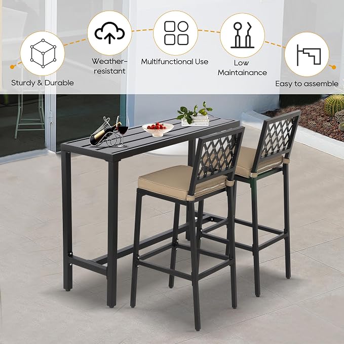 Outdoor Patio Bar Set, Bar Height Patio Dining Set, Weather-Resistant Bistro - Image 2