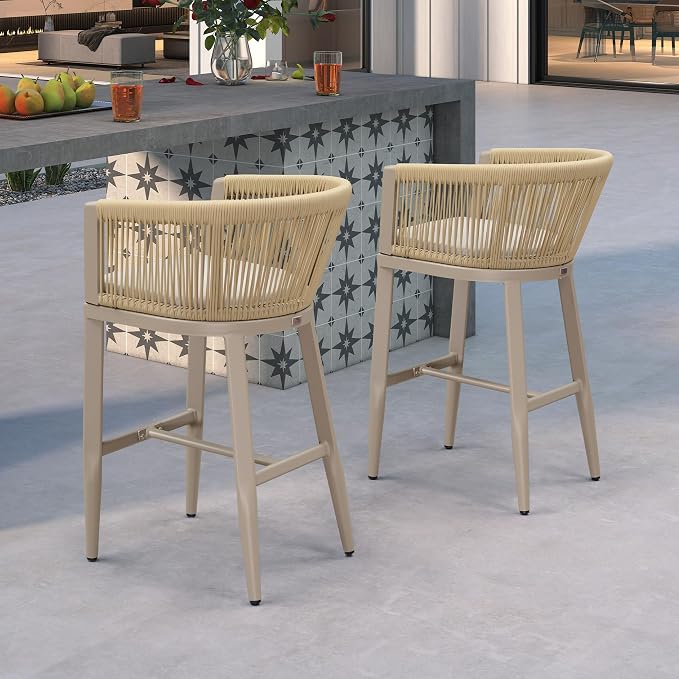 PURPLE LEAF Outdoor Bar Stools Set of 4 Wicker Bar Height Stool Bar Chairs - Image 3