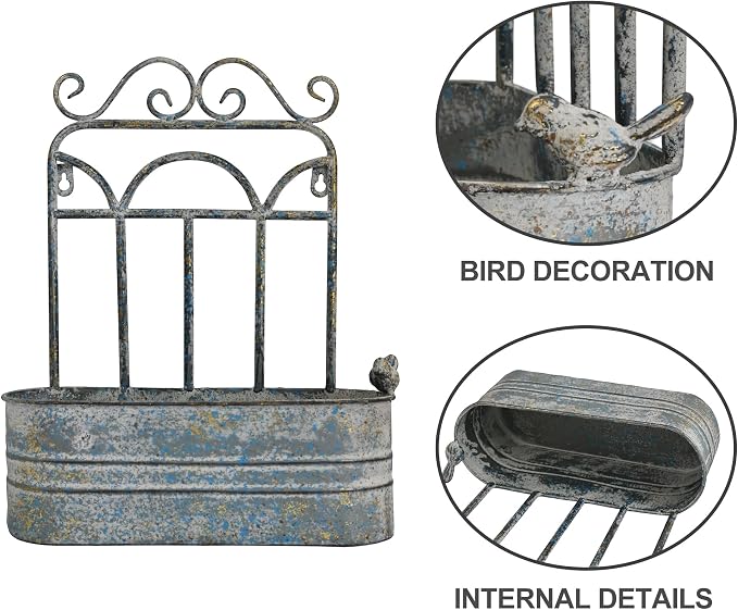 Rustic Metal Wall Planter Vintage Wall Mounted Flower Pot Distressed Wall - Image 3