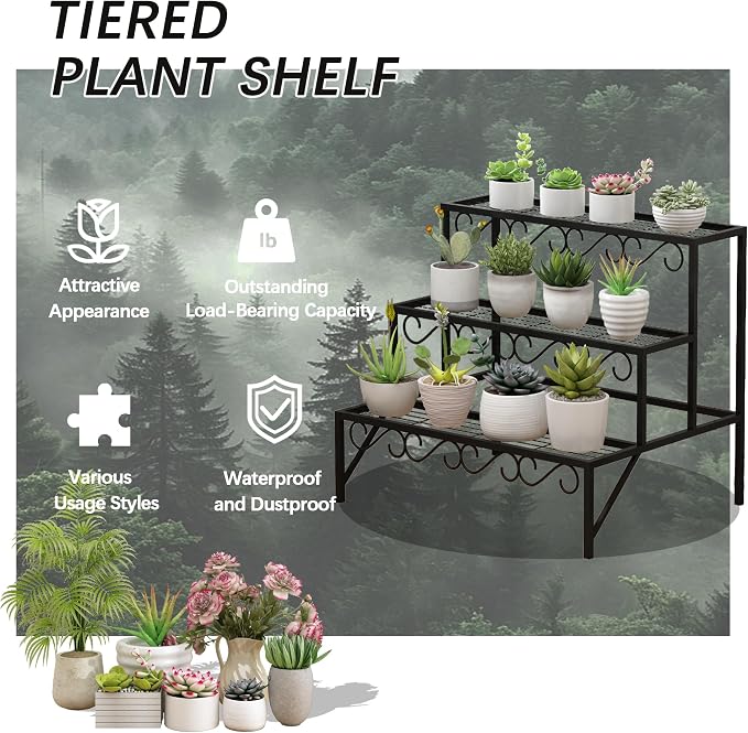 3 Tier Metal Plant Stand Outdoor Indoor, Heavy Duty Flower Pot Holder Display - Image 7