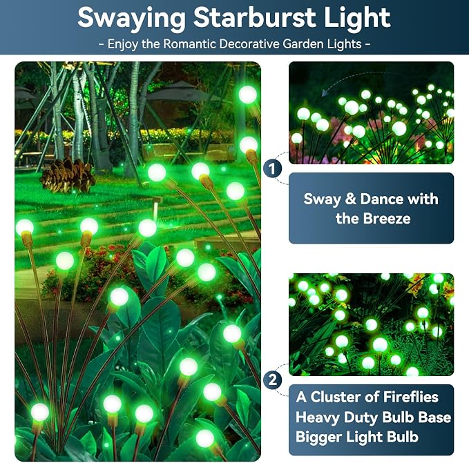 Solar Garden Lights Outdoor Waterproof, 4 Pack 32 LED Swaying Light Firefly - Image 2