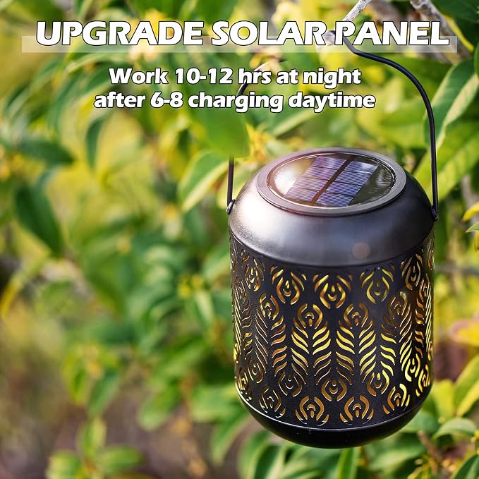 LeiDrail Solar Lantern Outdoor Hanging Lanterns Garden Metal Decorative Light - Image 2