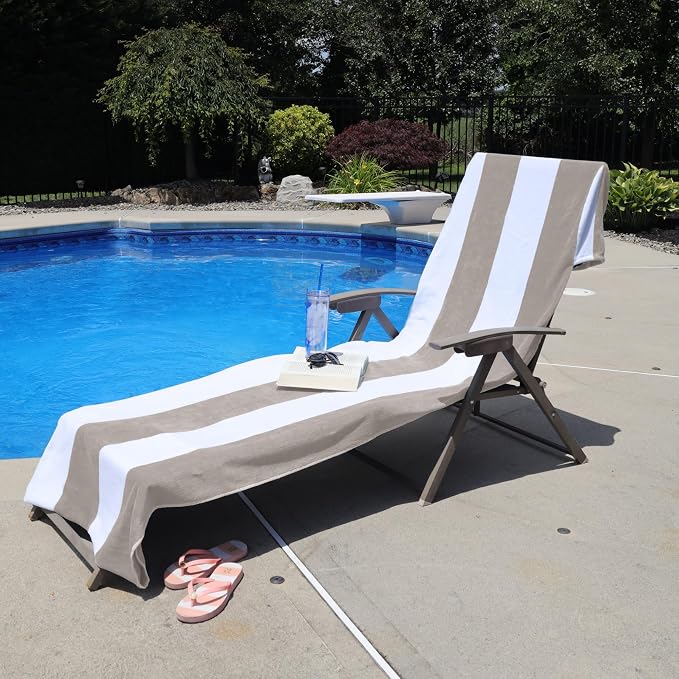 Superior Cabana Cotton Lounge Chair Cover, Outdoor Towel/Chaise Furniture Covers - Image 2