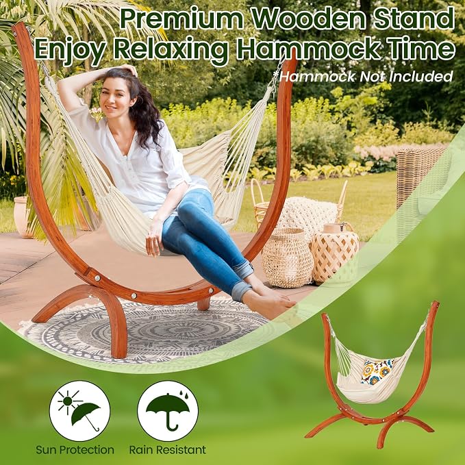 Premium Wooden Hammock Stand only, Sun Protection & Rain Resistant, Heavy Duty - Image 2