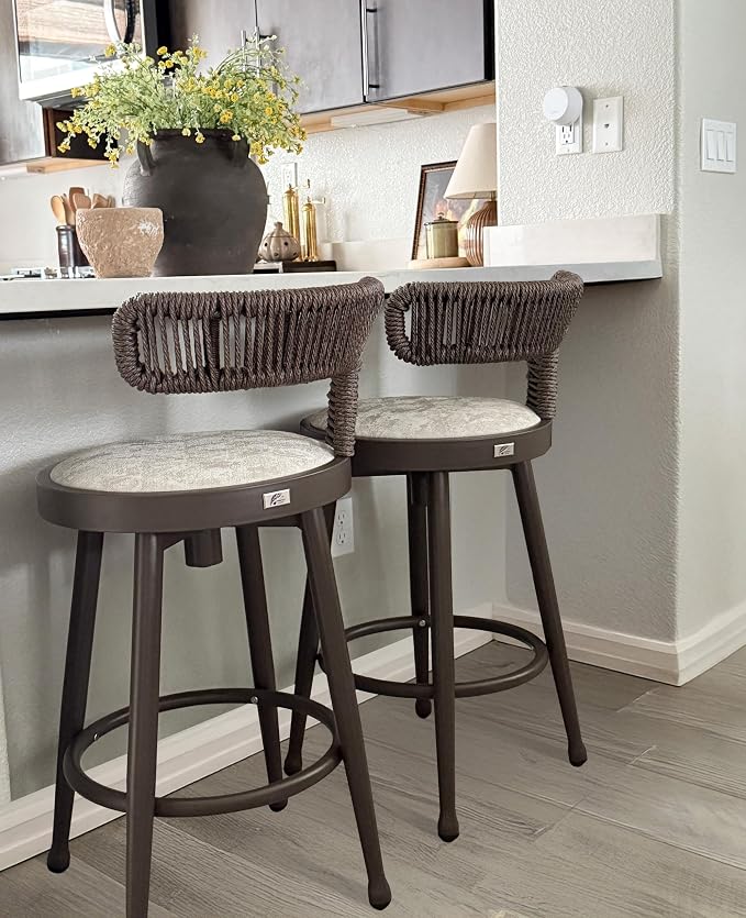 PURPLE LEAF Outdoor Swivel Counter Height Bar Stools Set of 2 Metal Modern by PURPLELEAF